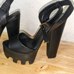 Black chunky platform heels